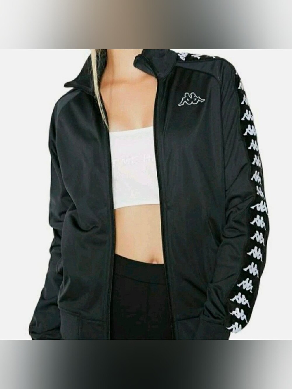 Kappa Black Track Jacket with White Logo Tape Detail
